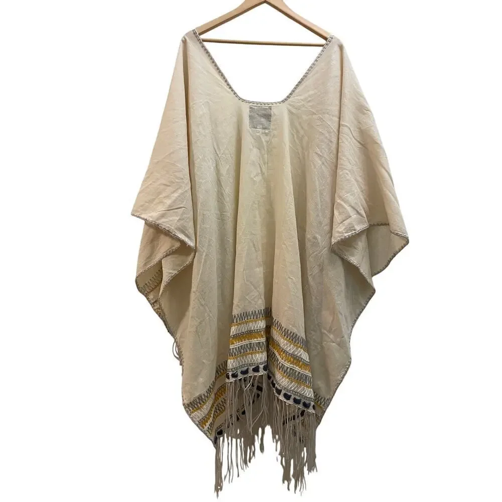 Johnny Was ARO Poncho OS | NWOT, Fringe Hem, Linen Blend, Aztec NWOT Gift $310